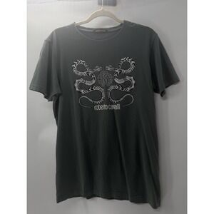 Roberto Cavalli Black Cotton Double Snake Print Slim Fit T-Shirt Sz Large